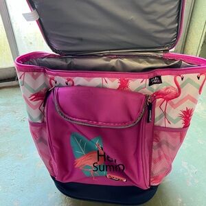 Rolling Cooler Backpack with Flamingo